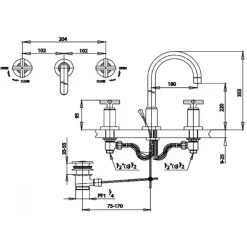 Alternative view of Vòi lavabo COTTO CT238YC16 Cross nóng lạnh chậu 3 lỗ