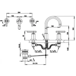 Alternative view of Vòi lavabo COTTO CT238YC20 Cross nóng lạnh chậu 3 lỗ