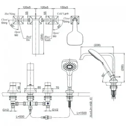 Alternative view of Vòi sen bồn tắm TOTO TBG08202A#MBL 4 lỗ gắn thành bồn màu đen mờ