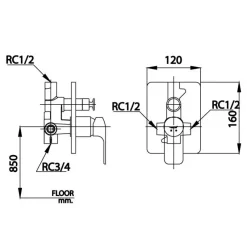 Alternative view of Củ sen tắm Cotto CT2145A#BL nóng lạnh âm tường màu đen