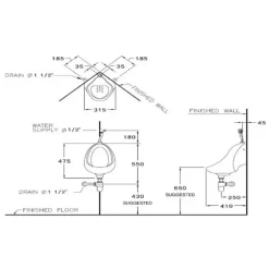Alternative view of Bồn tiểu nam Cotto C305 Angle treo tường