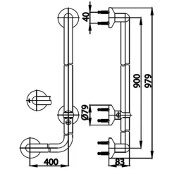Alternative view of Thanh tay vịn Cotto CT727R#WH thép bọc nhựa chữ L 400x900mm