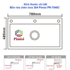 Kích thước hộc rửa bát đơn Pimisi PR-7848C;